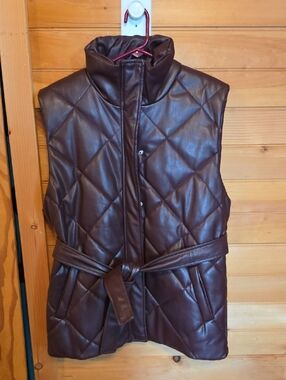 Blank NYC Quilted Faux-Leather Sleeveless Vest in Dark Brown